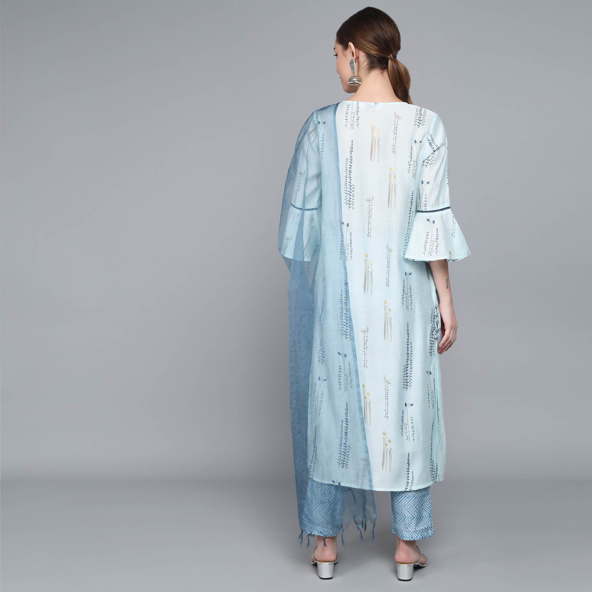 SKY BLUE MUSLIN WOMEN'S KURTA PAJAMA DUPATTA SET muslin kurta Rangdeep-Fashions