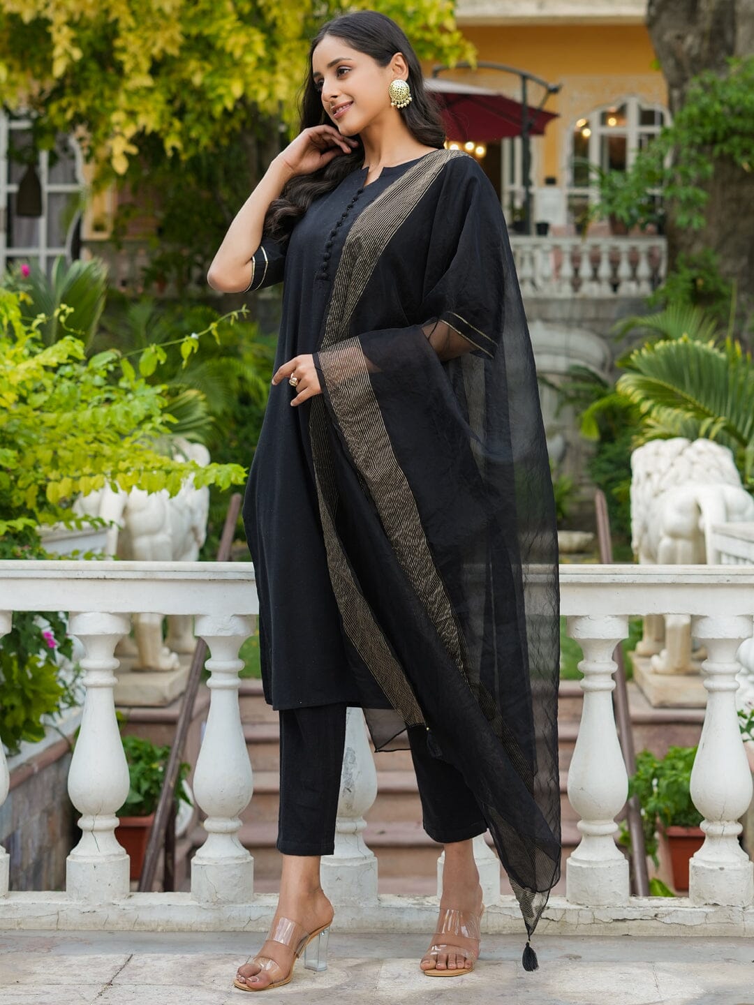 Women 3pcs kurta set With Orgenza Dupatta Kurti Dupatta set Pant Rangdeep-Fashions