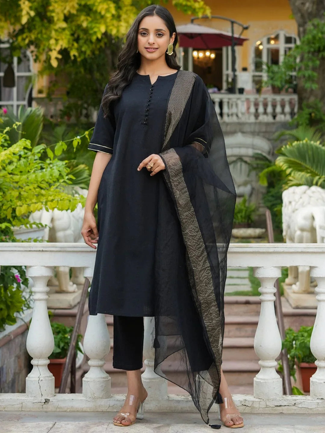 Women 3pcs kurta set With Orgenza Dupatta - SanskrutiHomes