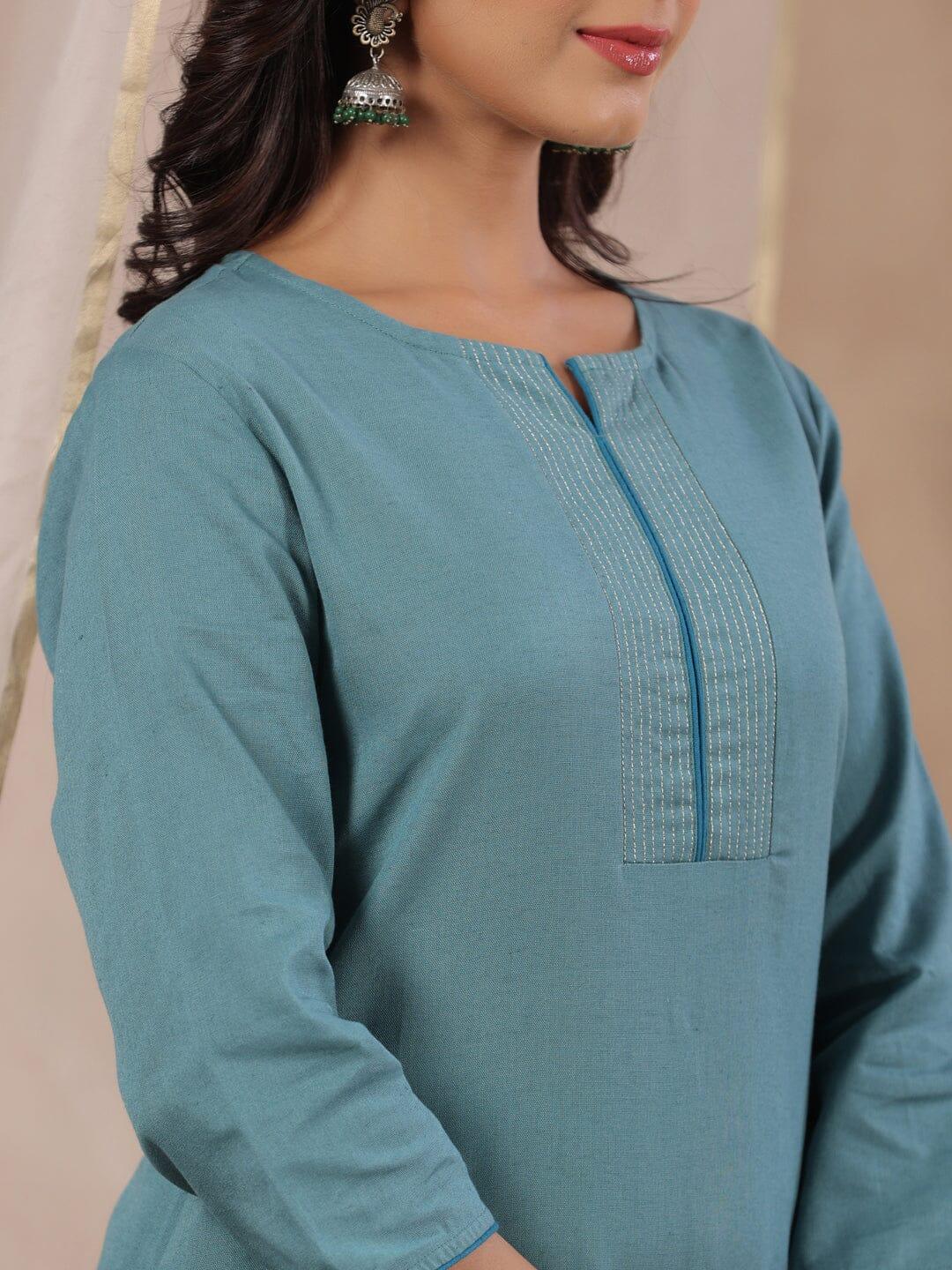 Women Cotton Flex Kurta Set With Chiffon Dupatta - SanskrutiHomes