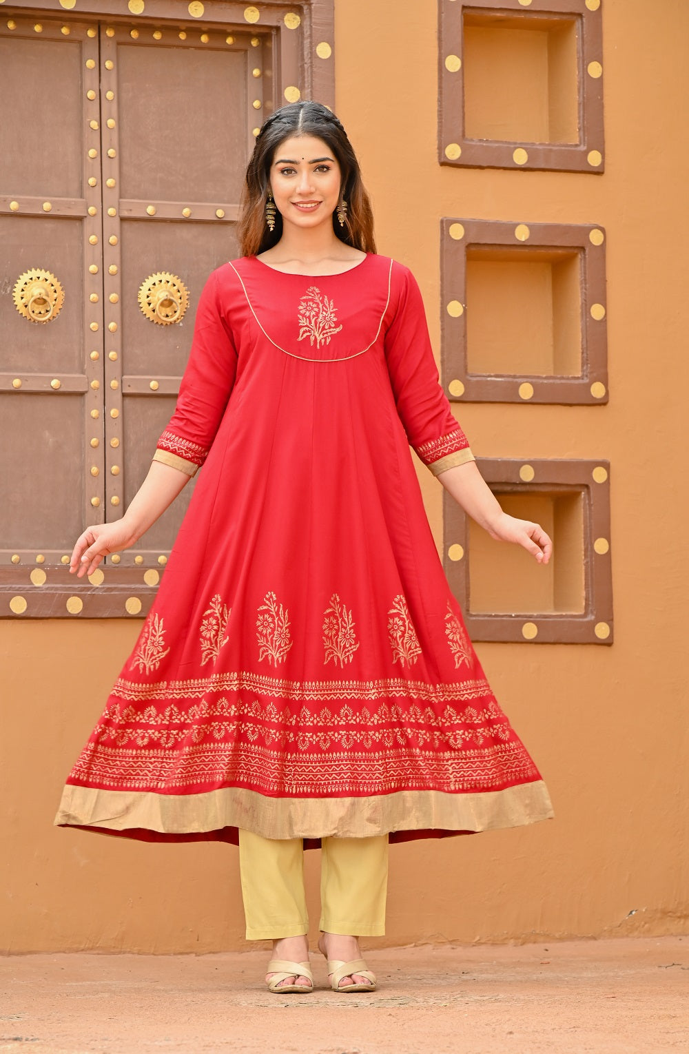 Women mahroon anarkali kurta Cotton Flex Kurti Rangdeep-Fashions
