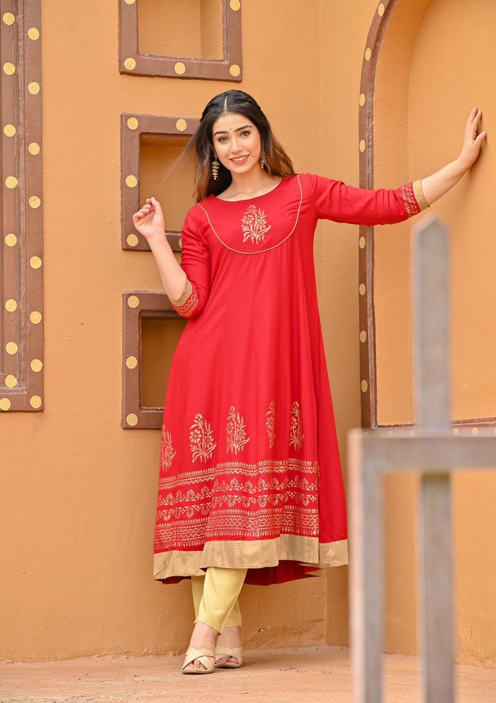 Women mahroon anarkali kurta Cotton Flex Kurti Rangdeep-Fashions