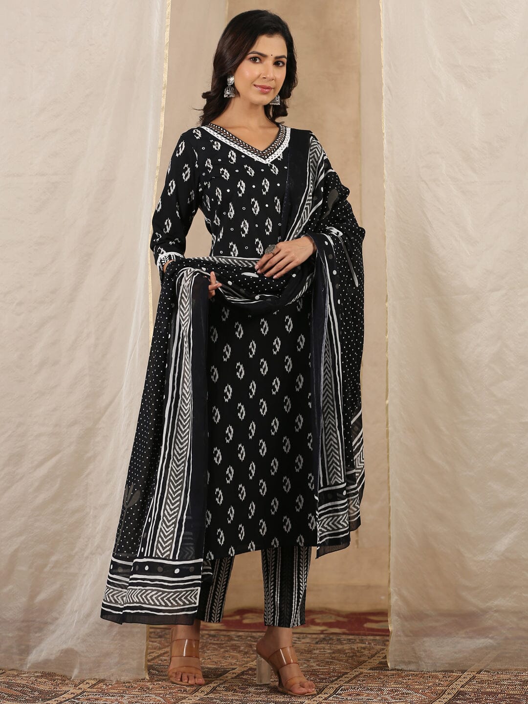 Women Pure Cotton 3 pcs Kurta Set Kurti Dupatta set Pant Rangdeep-Fashions