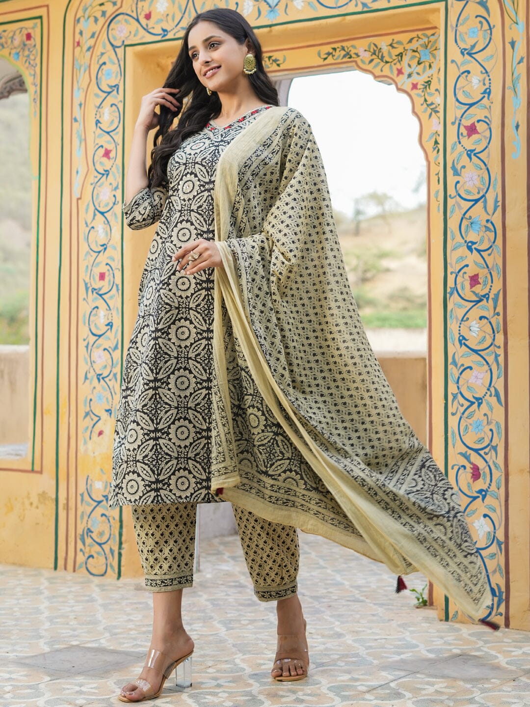 Women Pure Cotton 3pcs kurta set Kurti Dupatta set Pant Rangdeep-Fashions