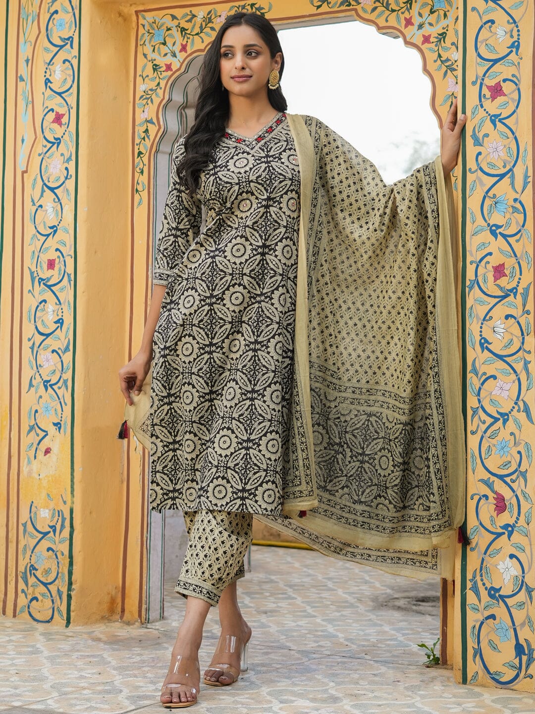 Women Pure Cotton 3pcs kurta set Kurti Dupatta set Pant Rangdeep-Fashions