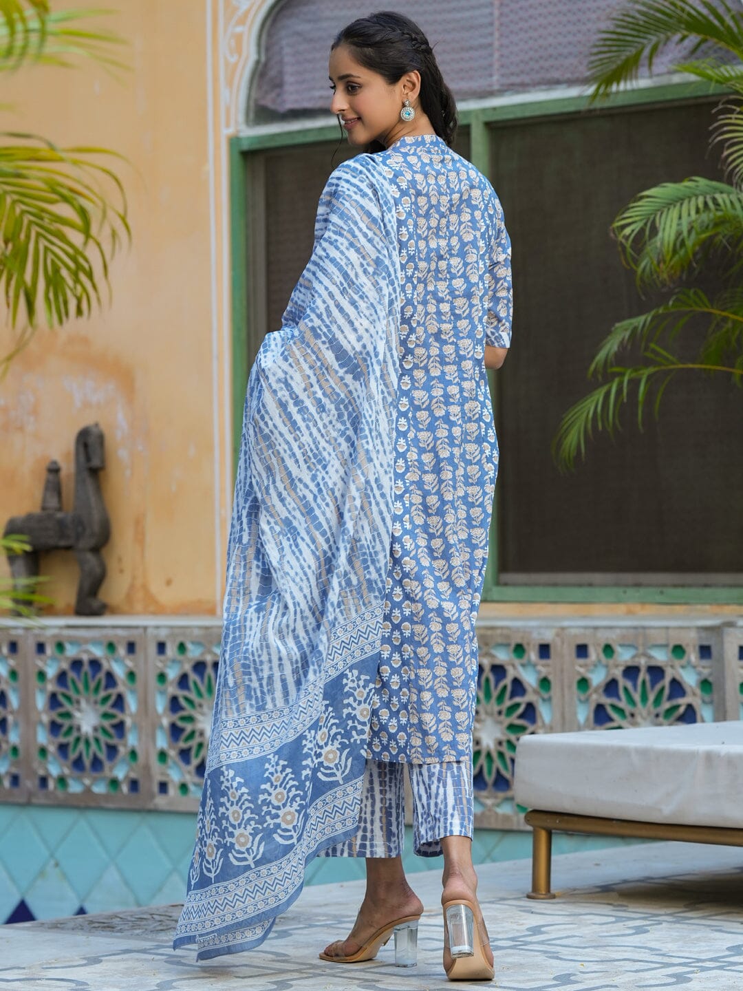 Women Pure Cotton 3pcs kurta set Kurti Dupatta set Pant Rangdeep-Fashions