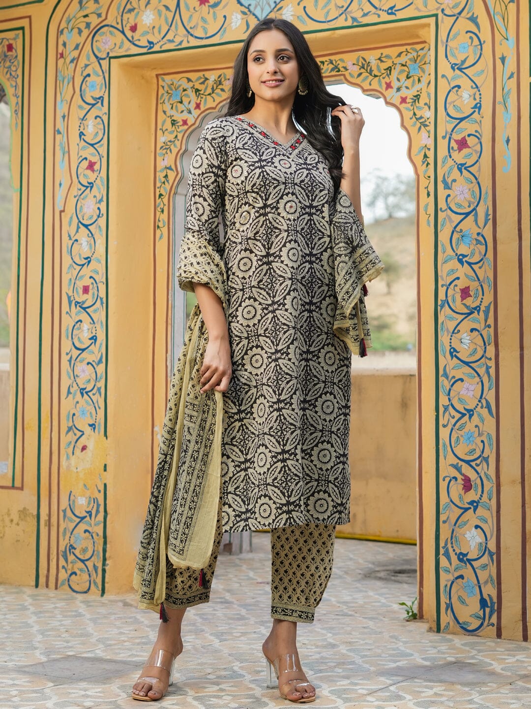 Women Pure Cotton 3pcs kurta set Kurti Dupatta set Pant Rangdeep-Fashions