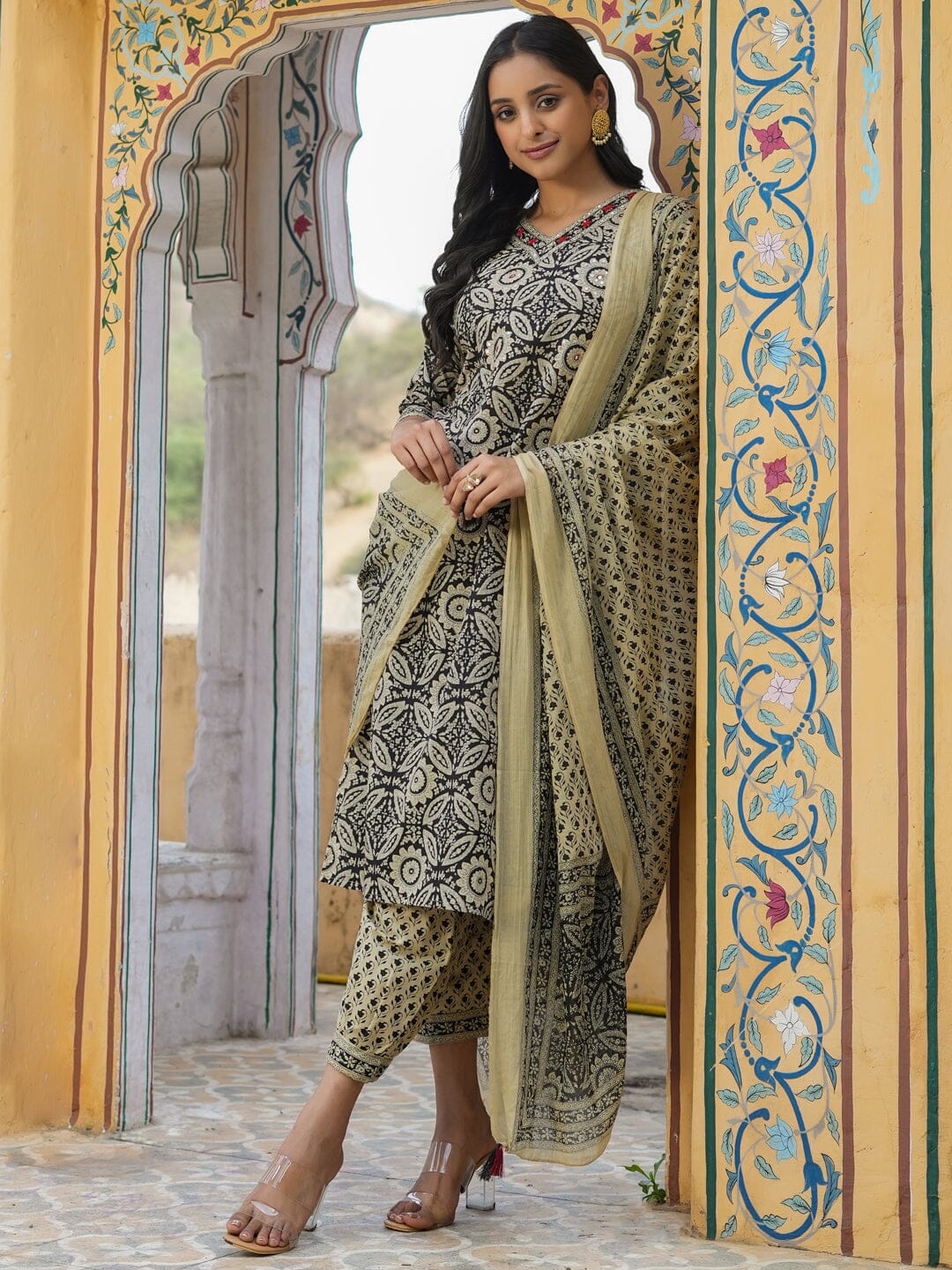 Women Pure Cotton 3pcs kurta set Kurti Dupatta set Pant Rangdeep-Fashions