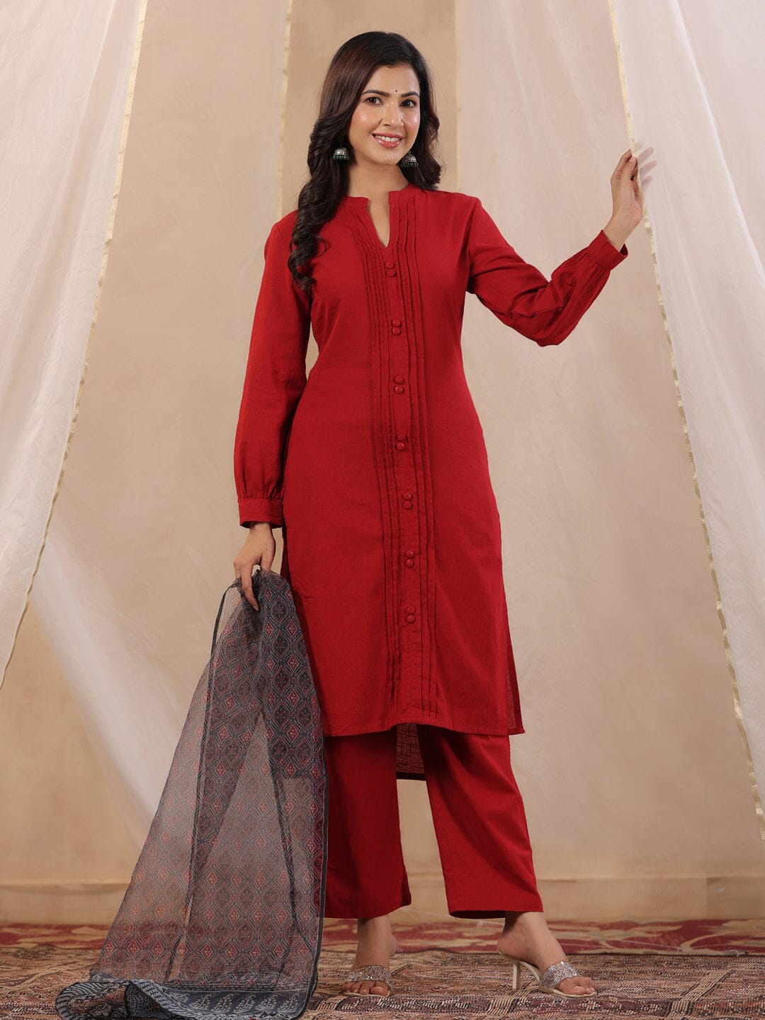 Women Pure Cotton kurta Set with Orgenza Dupatta Kurti Dupatta set Pant Rangdeep-Fashions