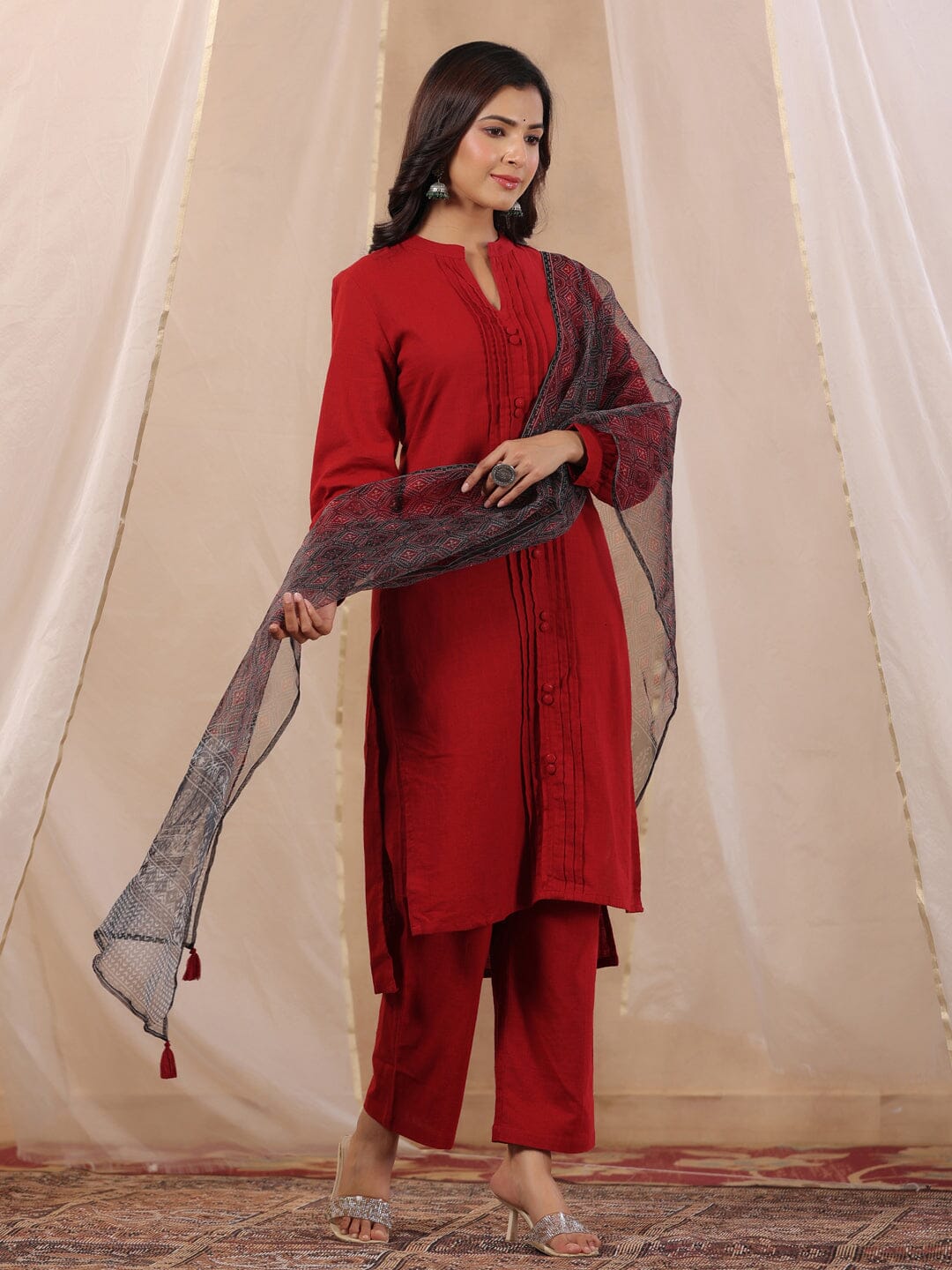 Women Pure Cotton kurta Set with Orgenza Dupatta Kurti Dupatta set Pant Rangdeep-Fashions