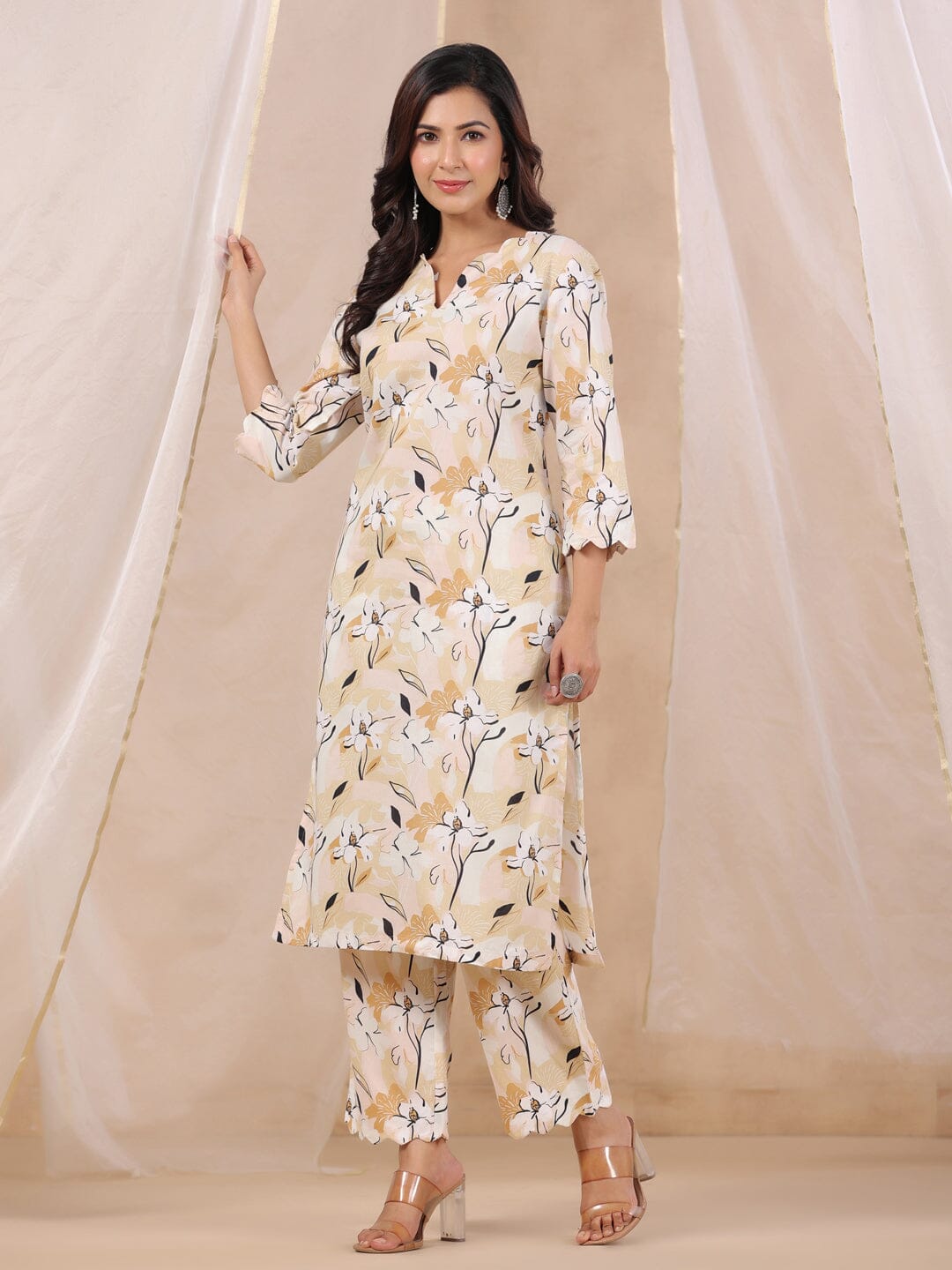 Women Pure Cotton Kurta With Pajama Kurti Dupatta set Pant Rangdeep-Fashions