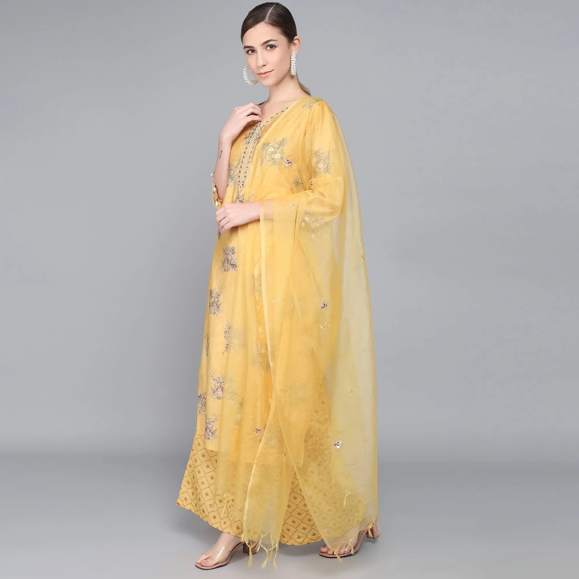YELLOW MUSLIN WOMEN'S KURTA PAJAMA DUPATTA SET muslin kurta Rangdeep-Fashions