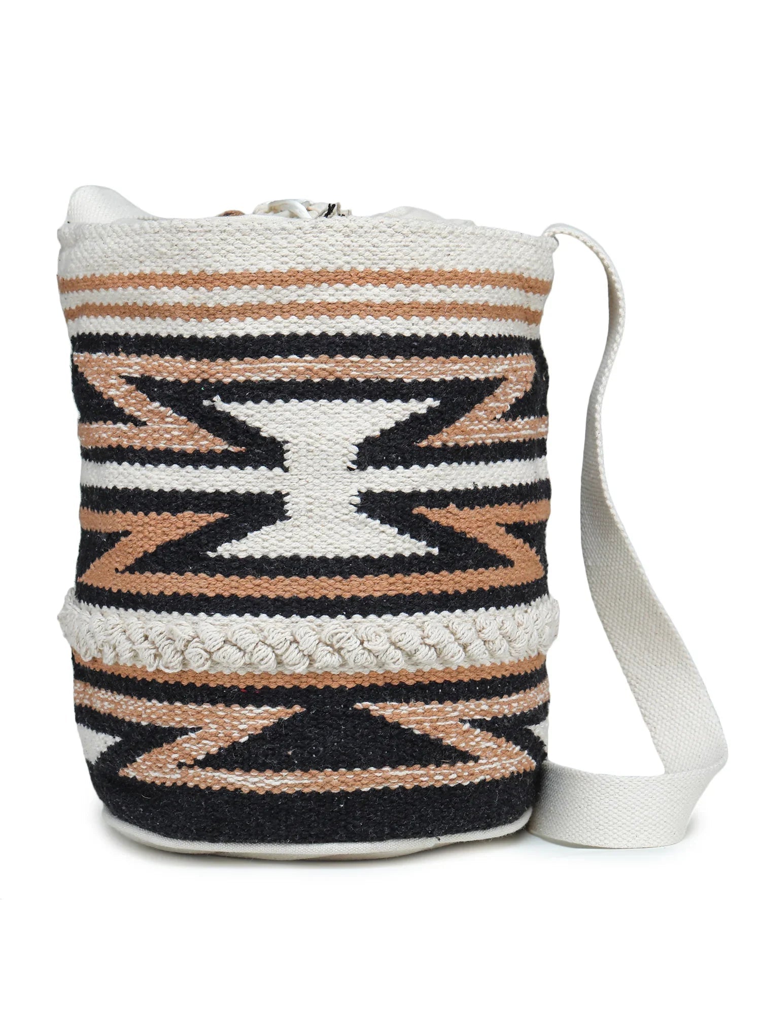 White Orange Tasseled Hand Woven Tote Bag - SanskrutiHomes 