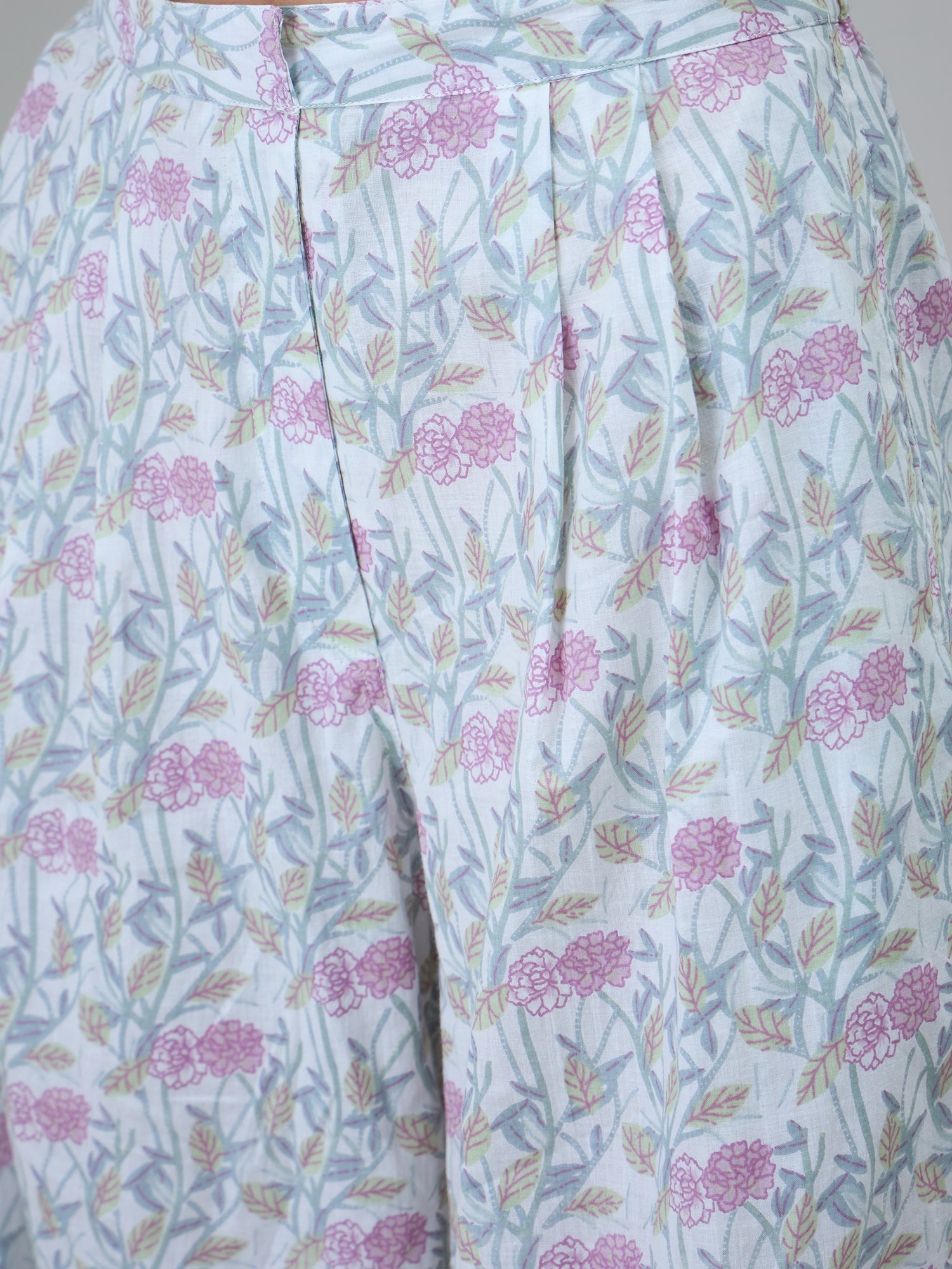 White Floral Printed Shirt Collar Night Suit