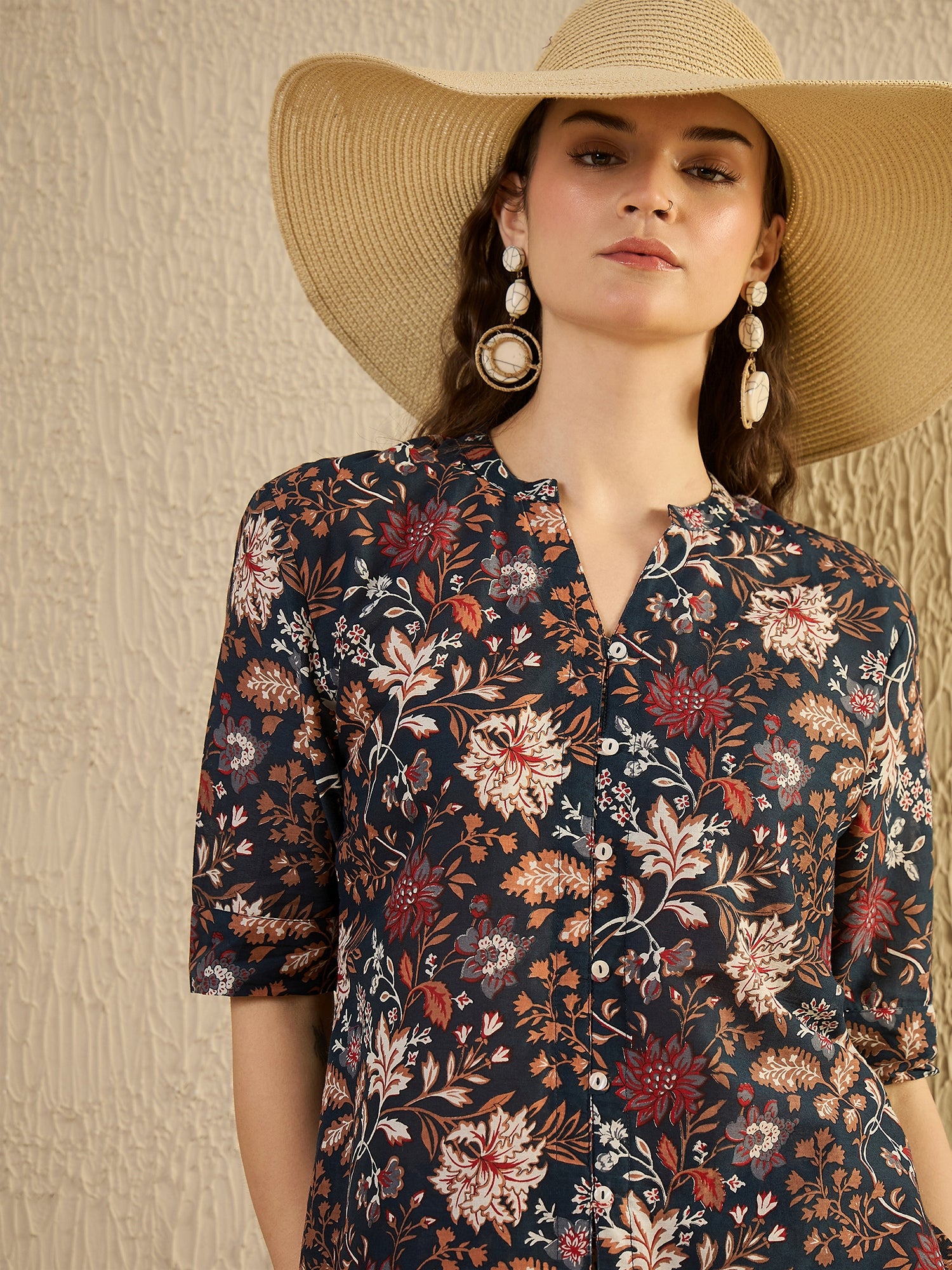 Women Floral Printed Blue Night Suit Set