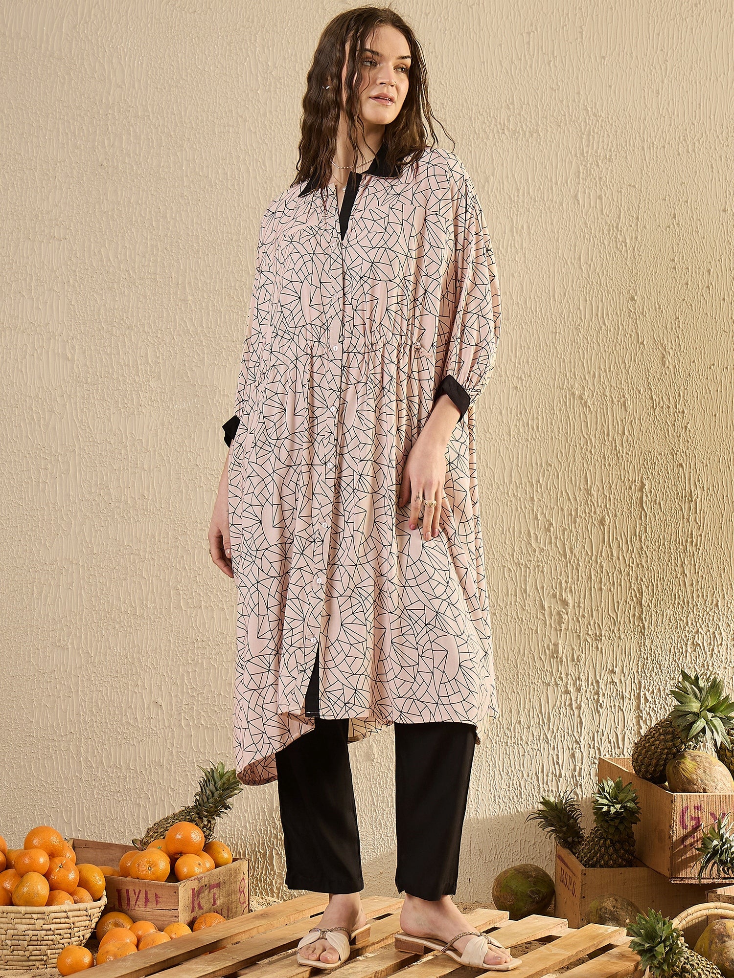 Beige Printed Co Ord Set - SanskrutiHomes 