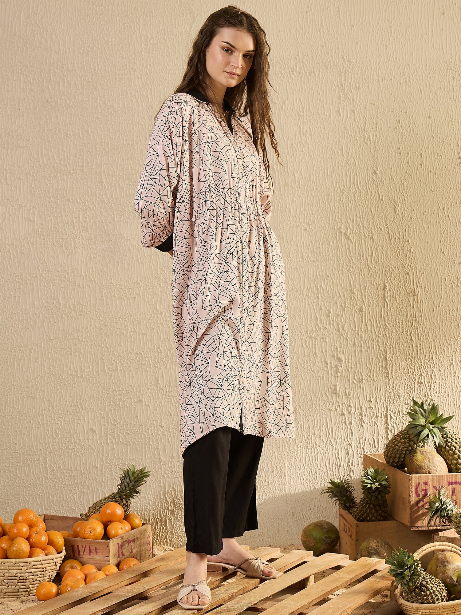 Beige Printed Co Ord Set - SanskrutiHomes 