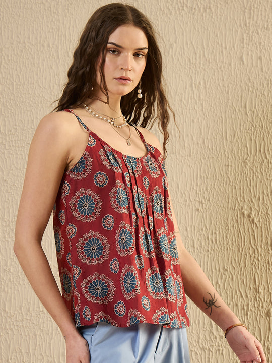 Red Floral Printed Top for Women