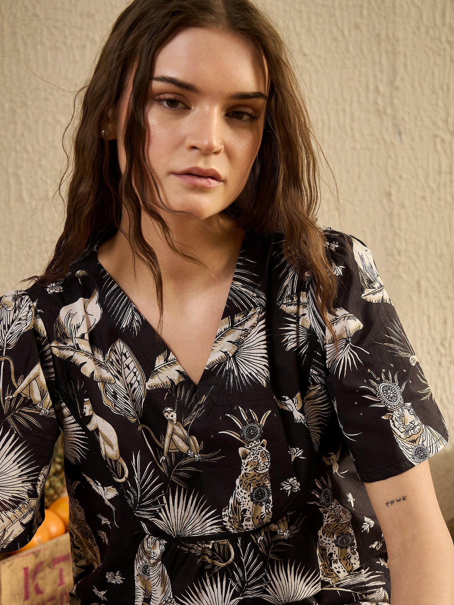 Women Animal Printed Black Night Suit Set