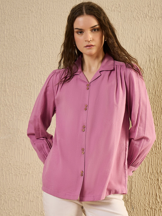 Mauve Color Solid Cotton Women Shirt