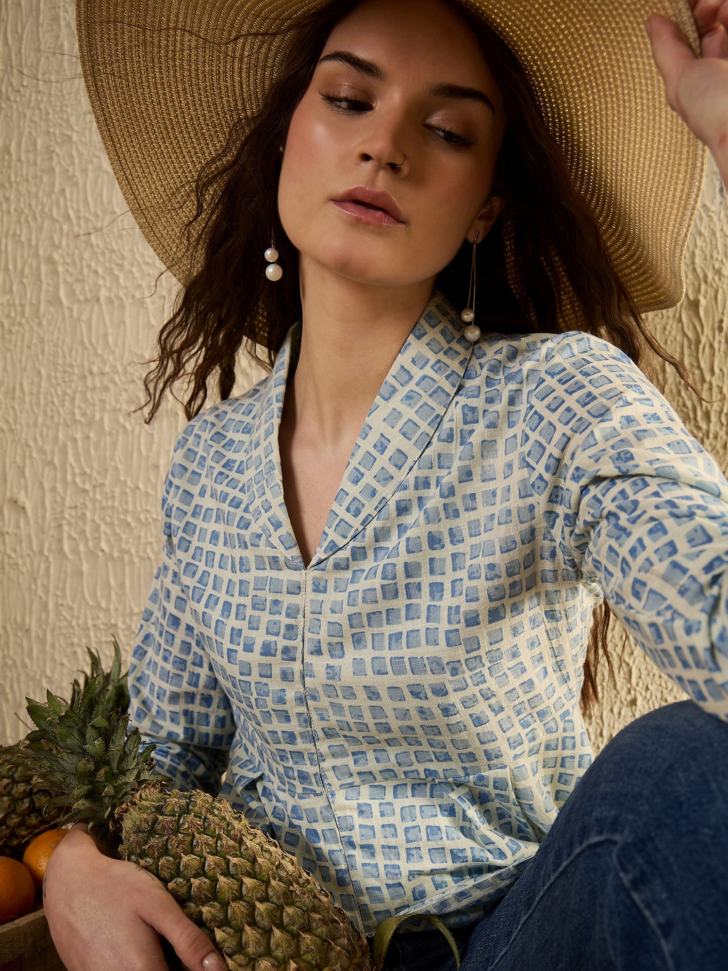 White Geometric Print Top