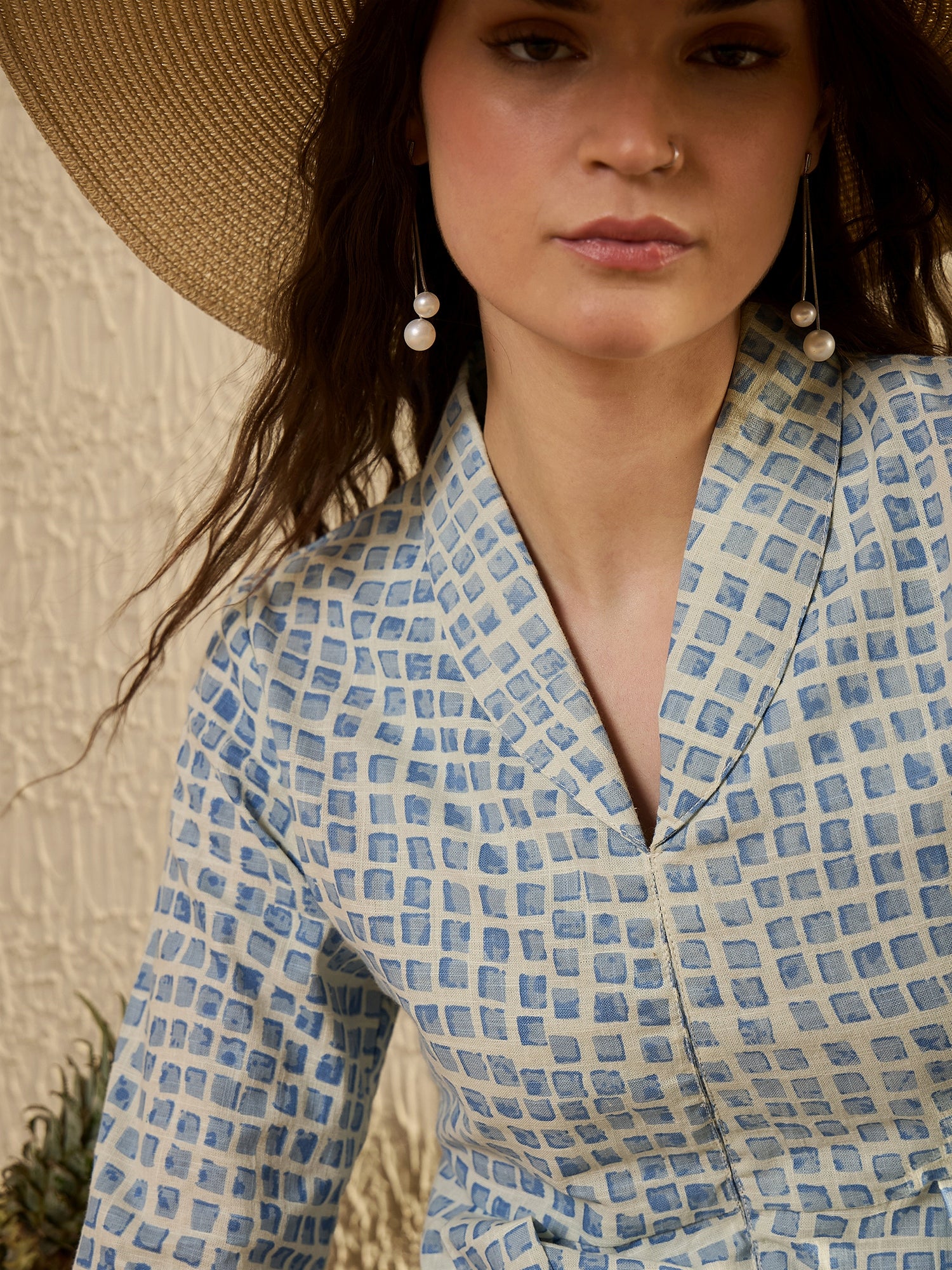 White Geometric Print Top