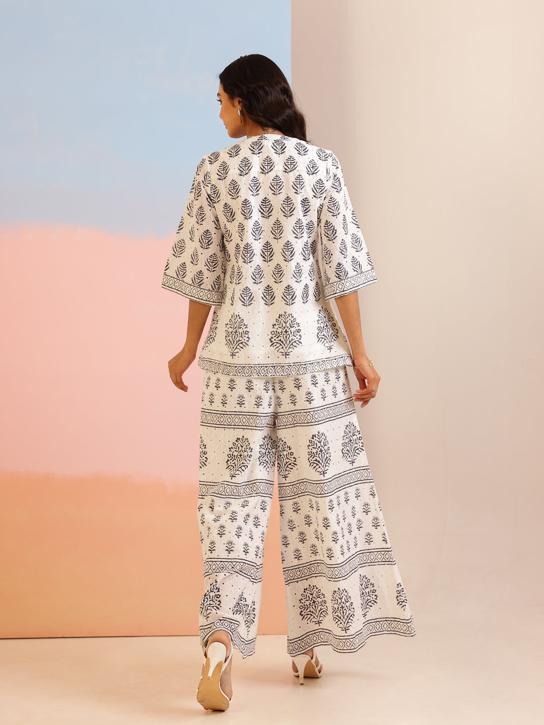 White Floral Printed Cotton Co-ord Set