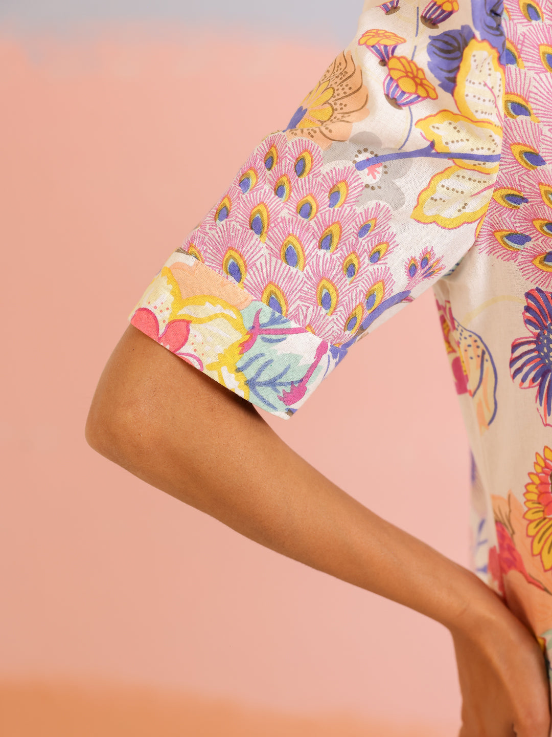 White Color Floral Printed Cotton dress for women