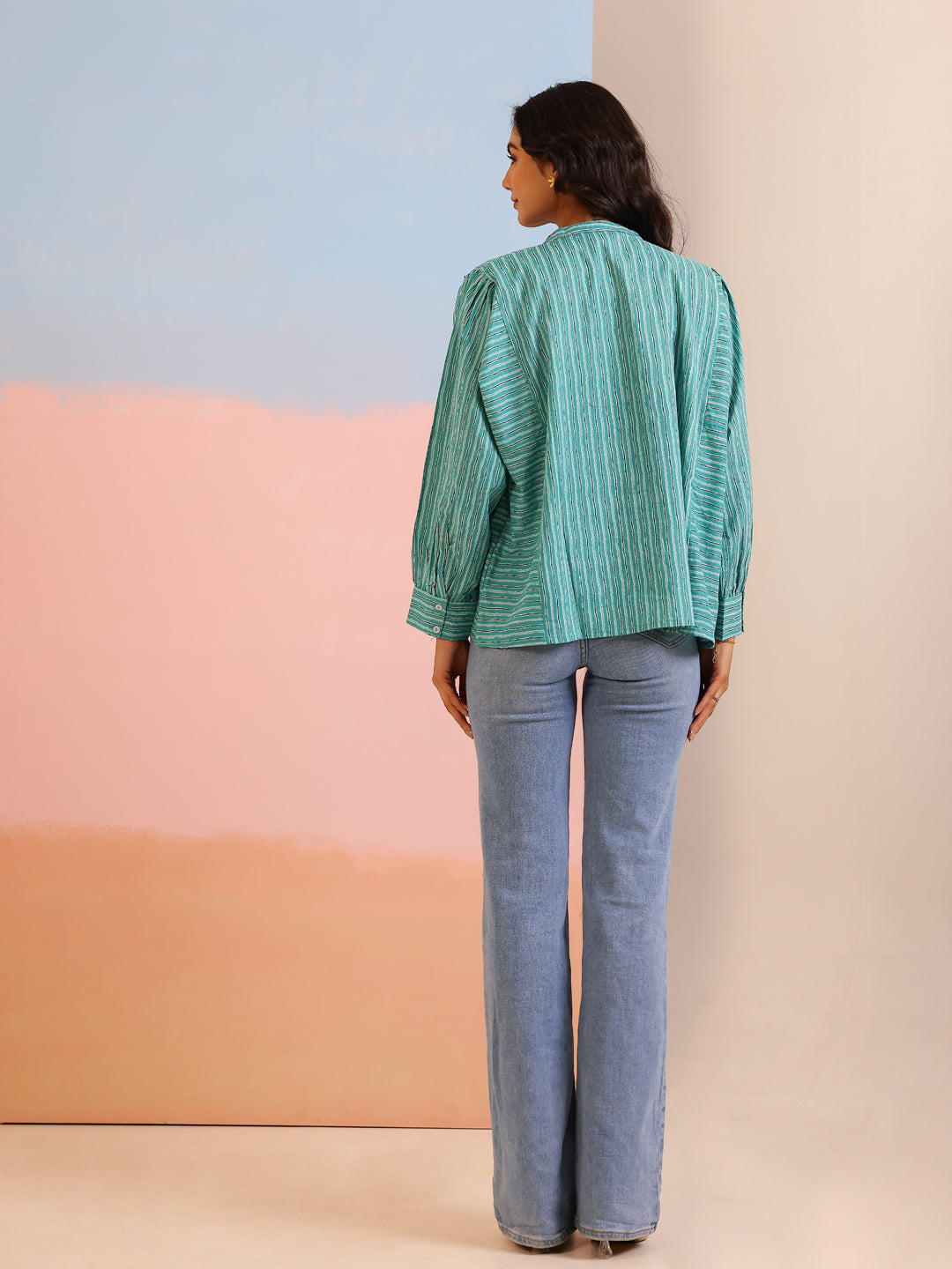 Blue Strips Printed Shirt for Women - SanskrutiHomes 