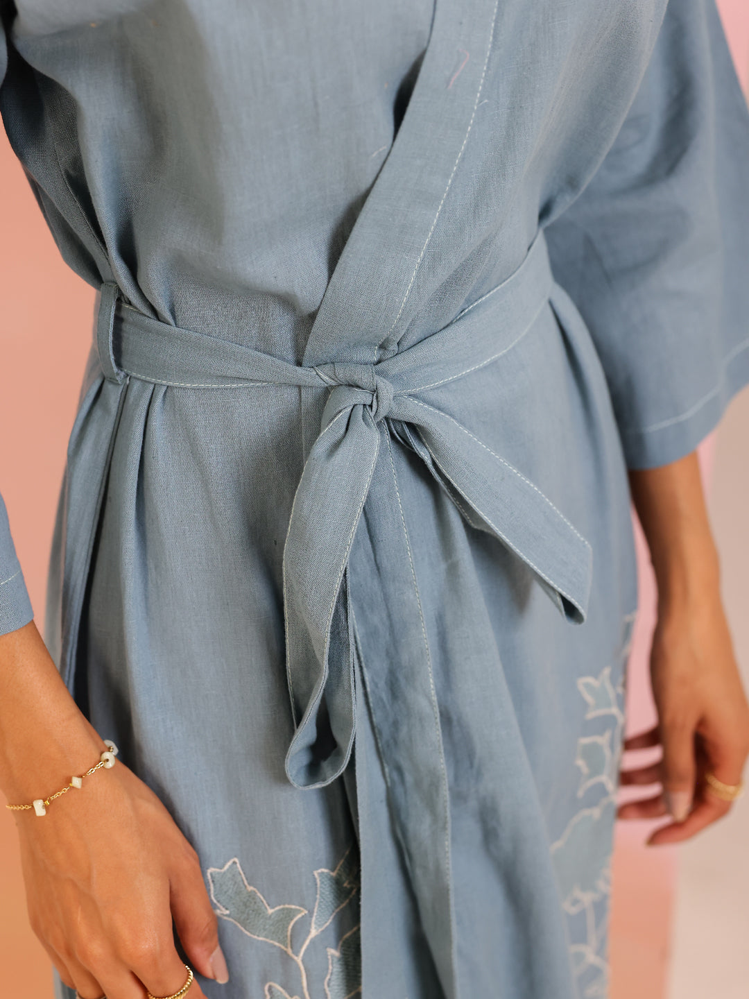 Sea Green Color Cotton Bath Robe For Women