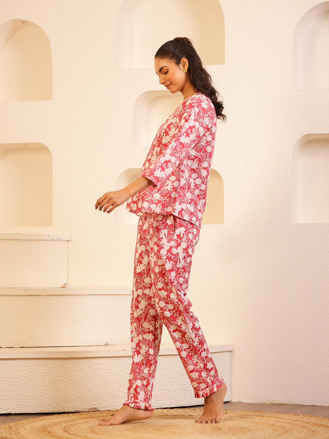 Pink Color Floral Printed Pure Cotton Night Suit