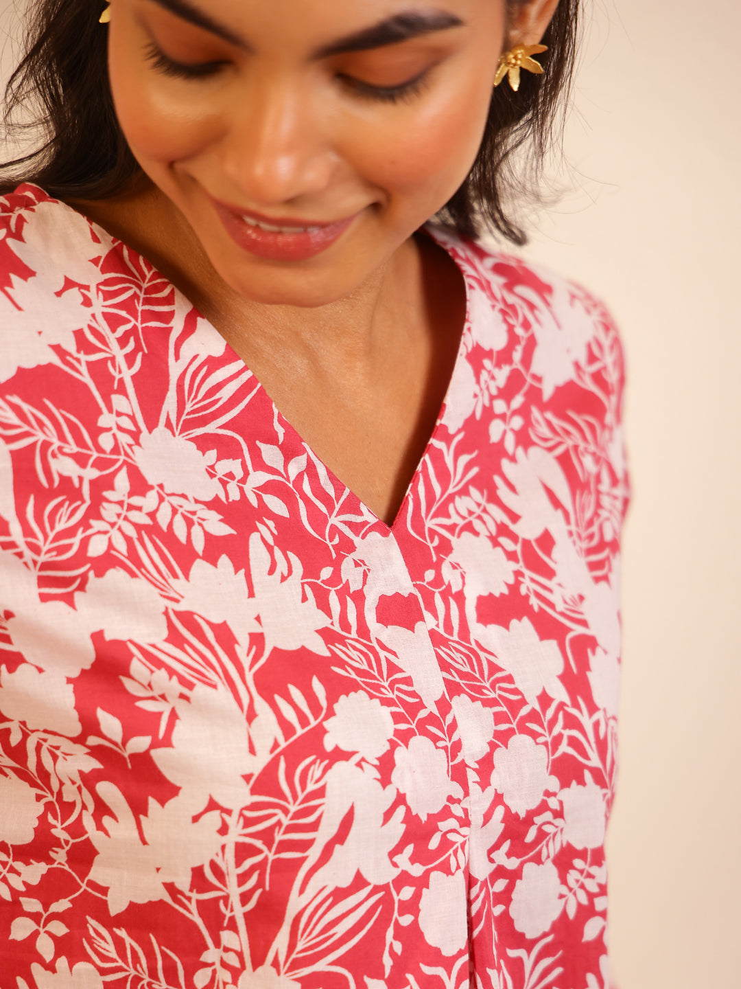 Pink Color Floral Printed Pure Cotton Night Suit