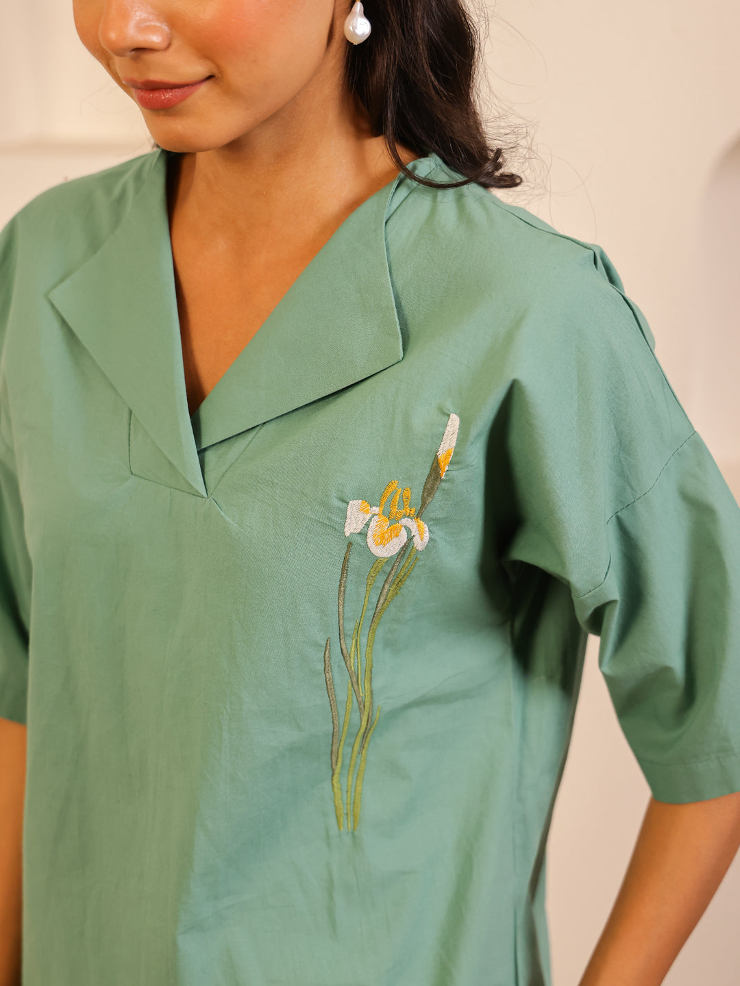 Sea Green Color Solid Pure Cotton Night Suit