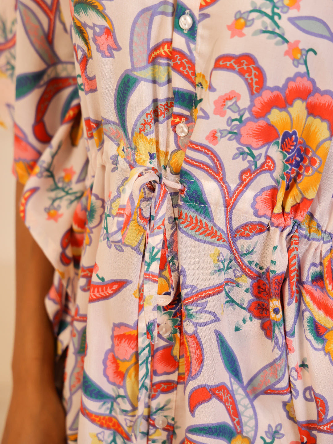 Off White Color Floral Printed Pure Cotton Night Suit