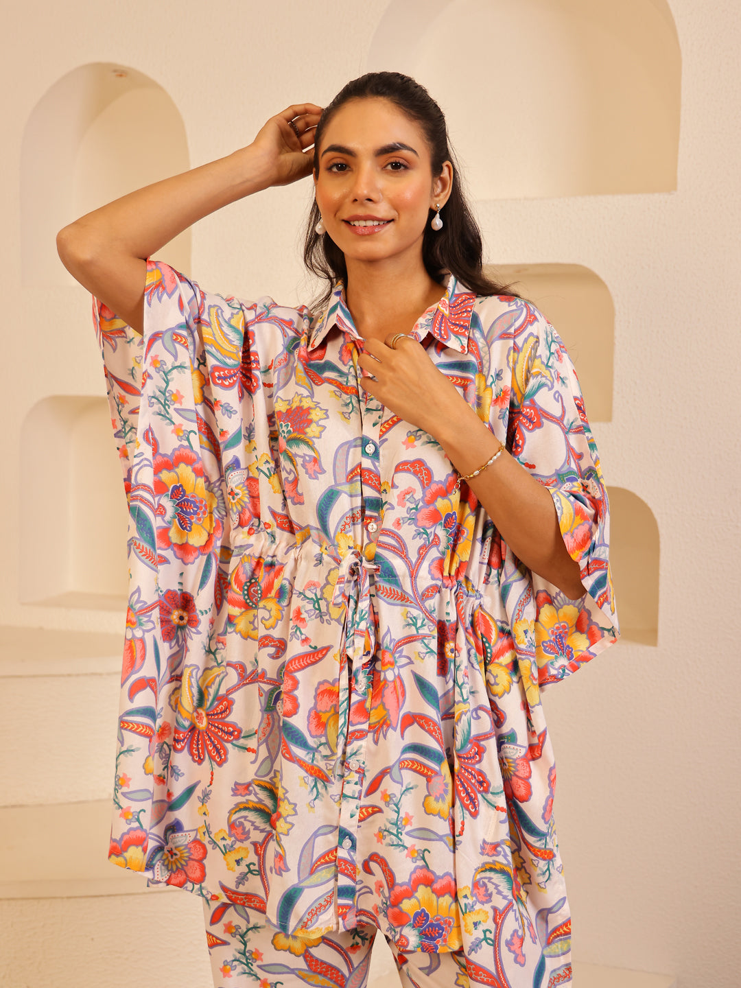 Off White Color Floral Printed Pure Cotton Night Suit