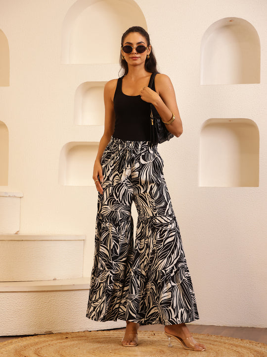 Black Color Viscose Rayon Printed pant for women