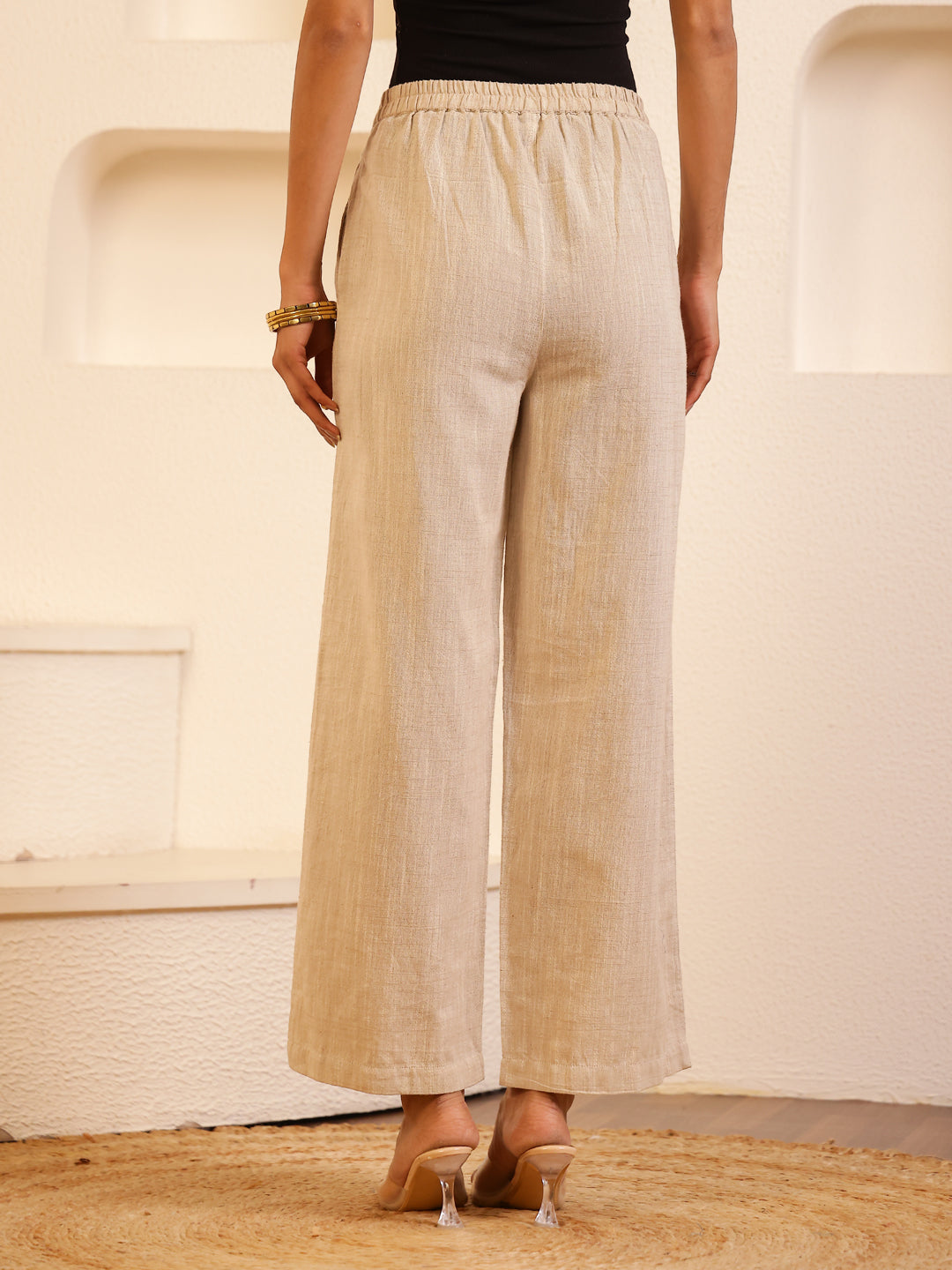 Beige Solid Lounge Pant for Women - SanskrutiHomes 