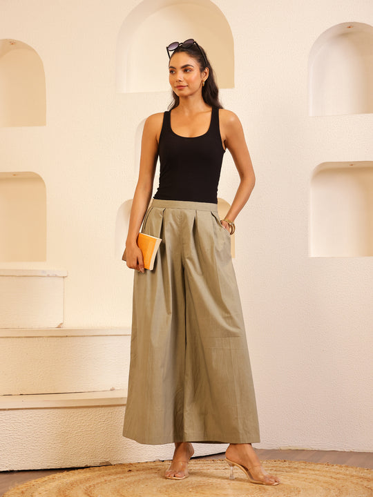 Grey Cotton Solid Lounge Pants for Women