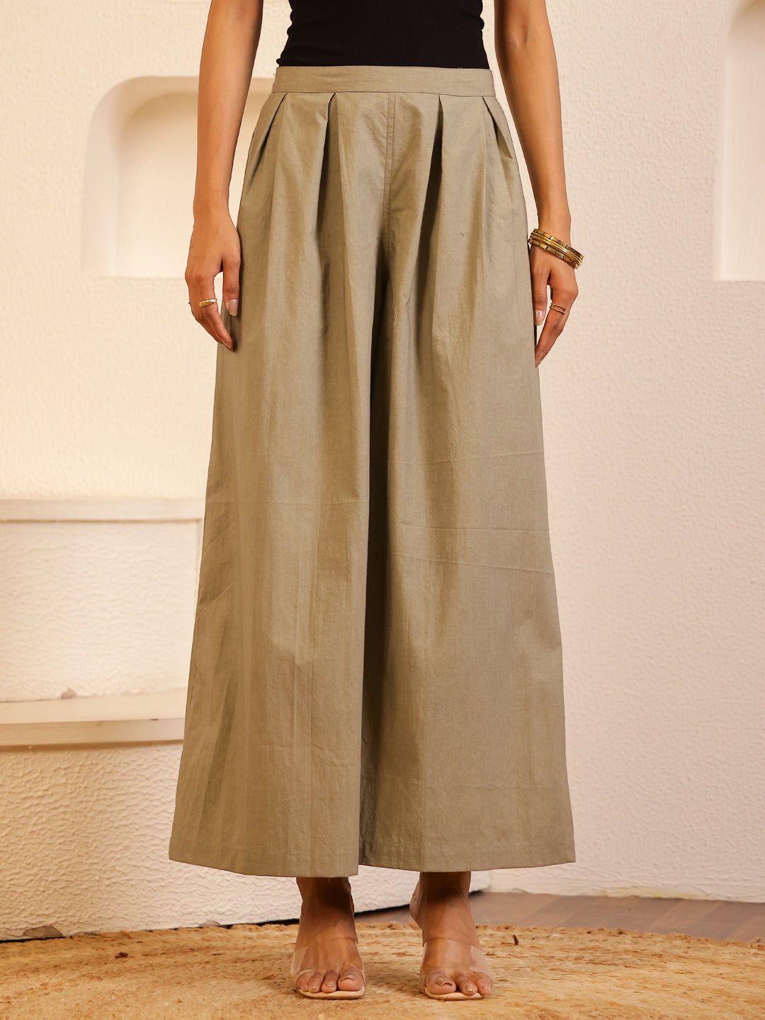 Grey Cotton Solid Lounge Pants for Women