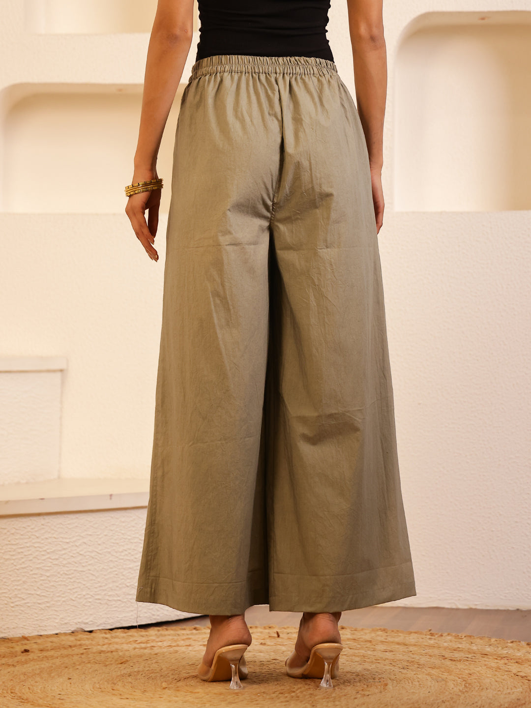 Grey Cotton Solid Lounge Pants for Women - SanskrutiHomes 