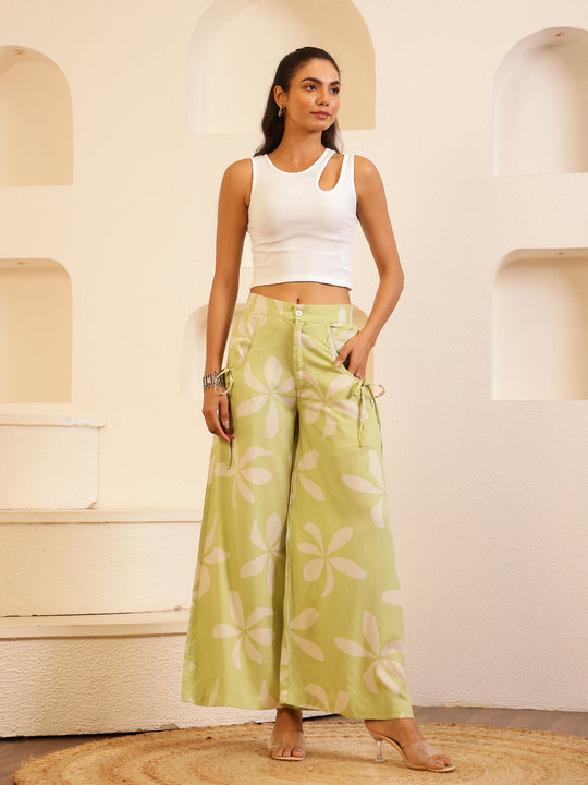 Green Floral Printed Lounge Pant for Women