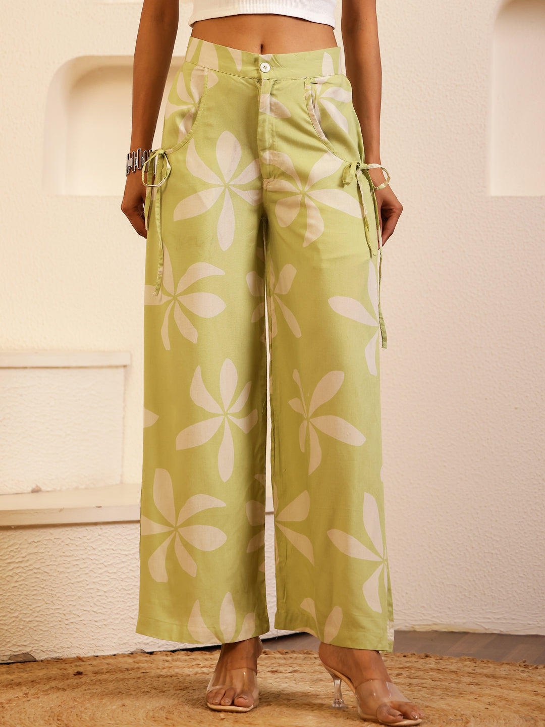 Green Floral Printed Lounge Pant for Women