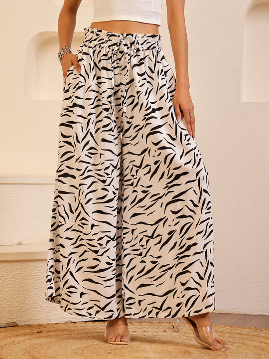 White Color Viscose Rayon Printed pant for women