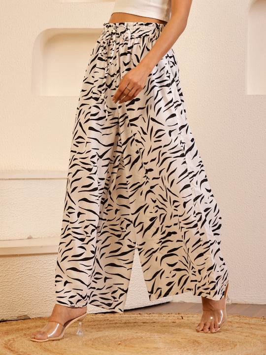 White Color Viscose Rayon Printed pant for women