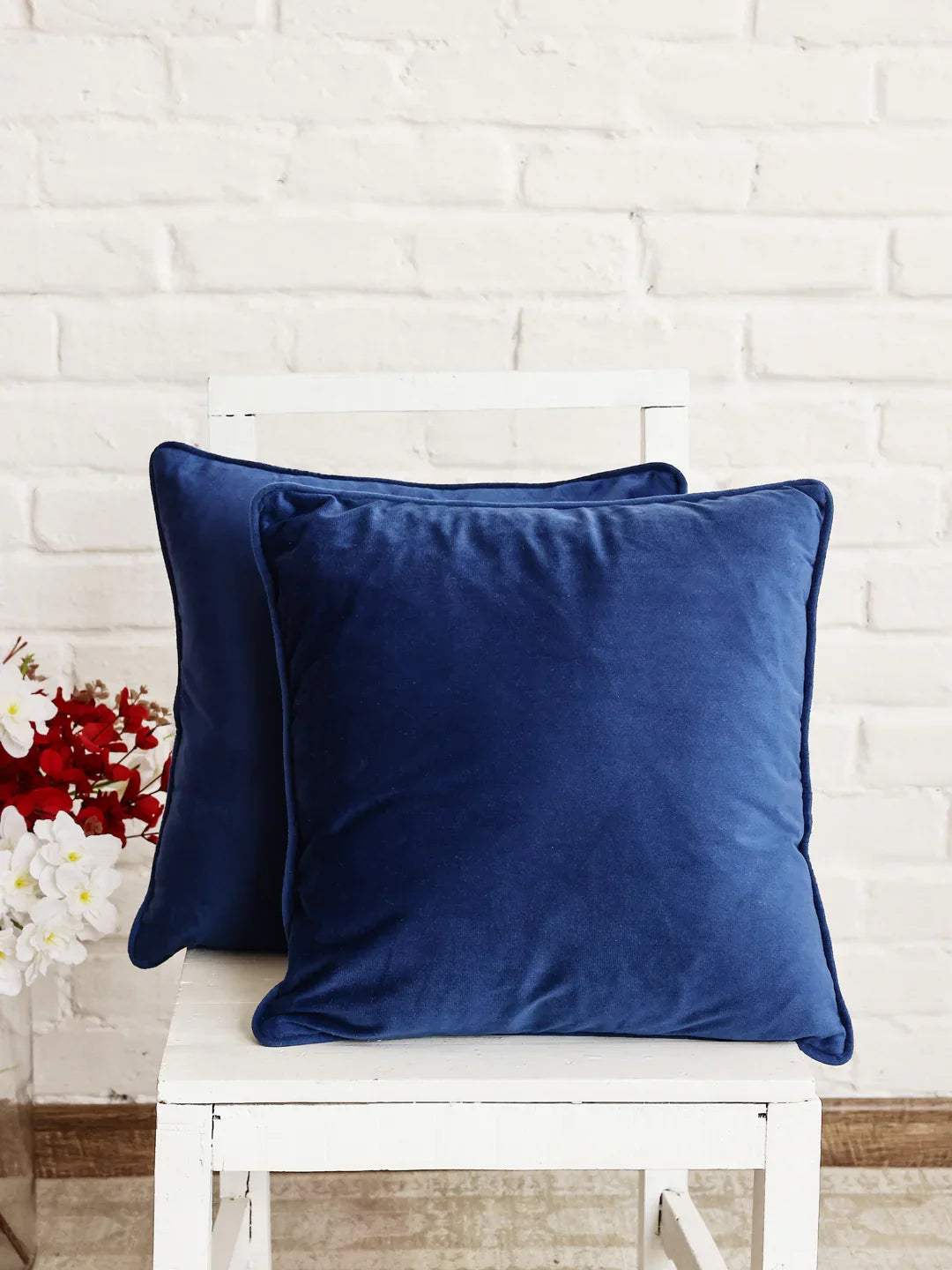 Blue Solid Print Velvet Cushion Cover - Main Image