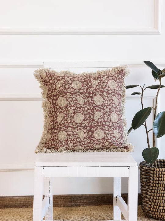 Beige Color Floral Printed Cushion Cover