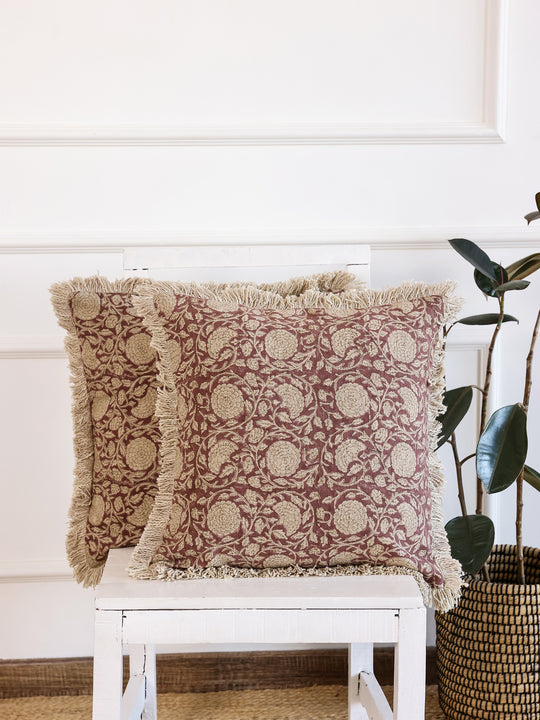 Beige Color Floral Printed Cushion Cover