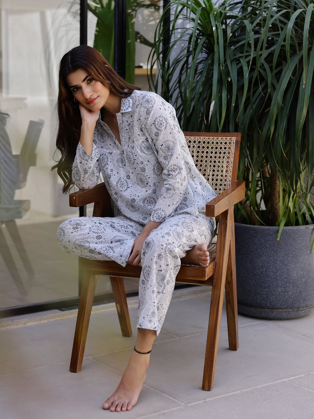White & Grey Printed Loungewear Set