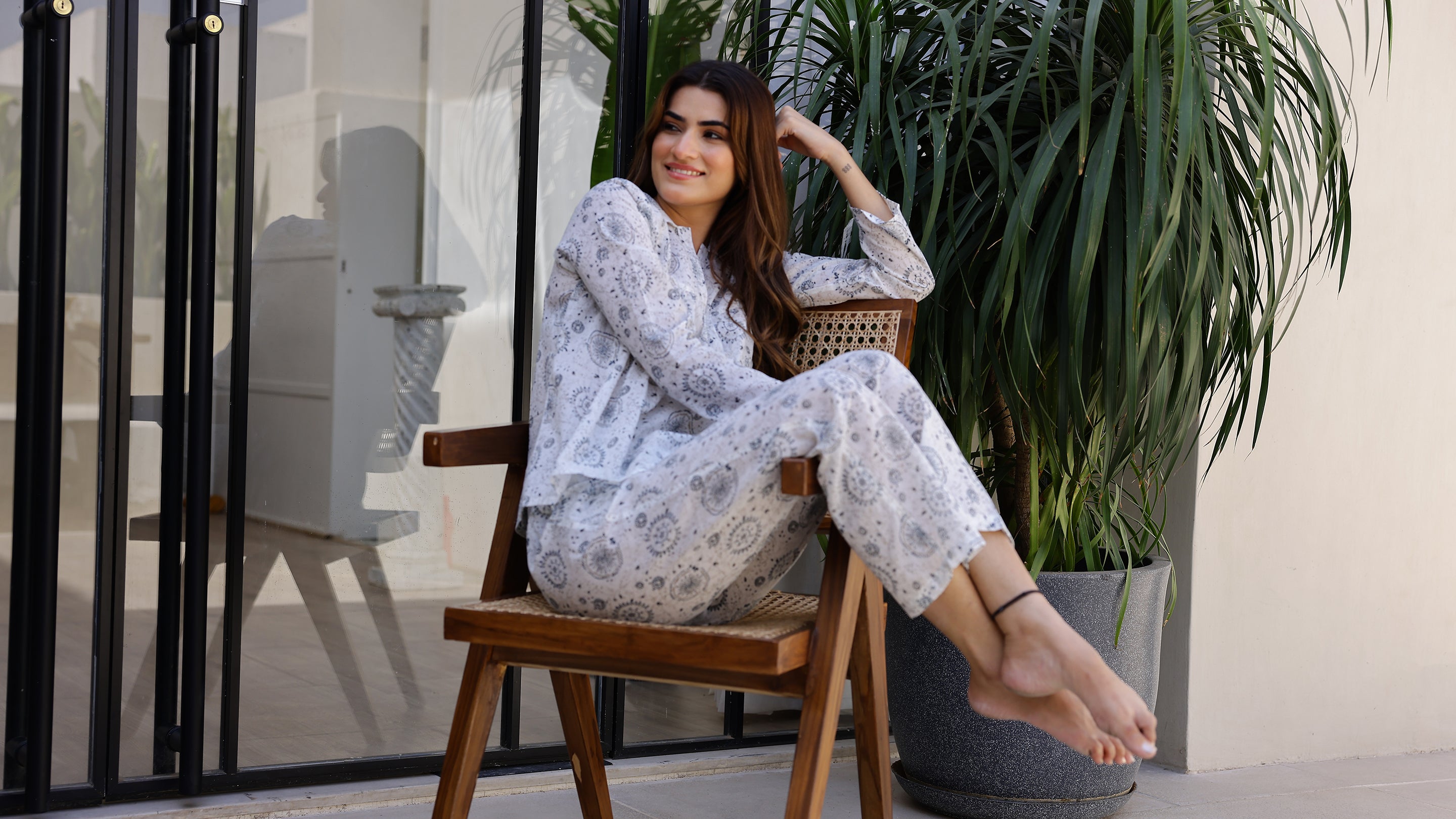 White & Grey Printed Loungewear Set