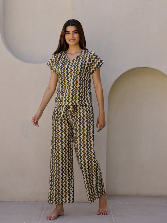 Beige Printed Loungewear Set